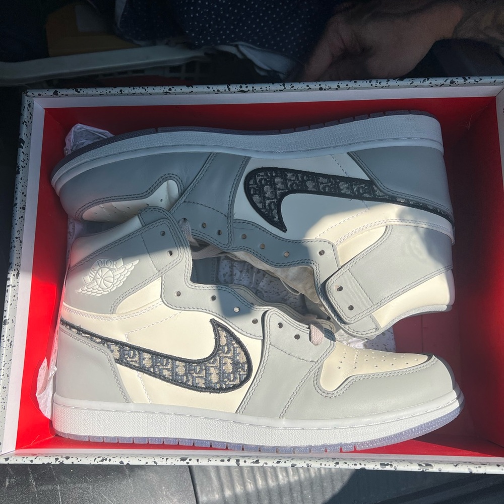 Dior High-Top Sneakers in Gray and Cream